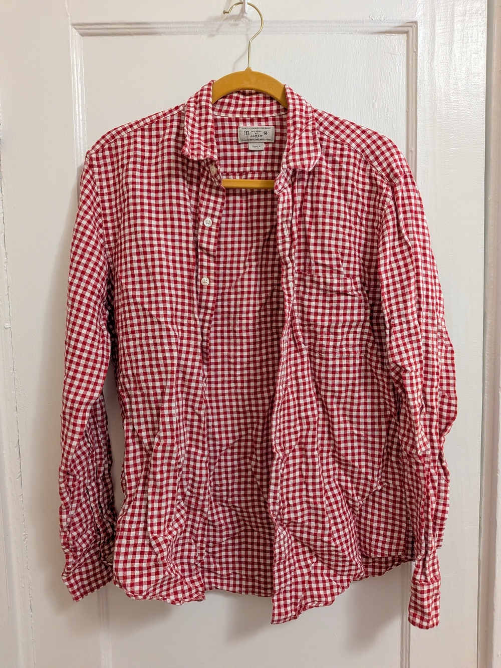 J. Crew Red and White Gingham Button-Down Shirt